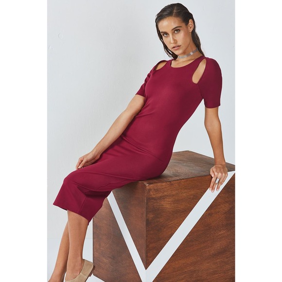 Fabletics Dresses & Skirts - Fabletics Eva Wine Cutout Bodycon Midi Dress XXS